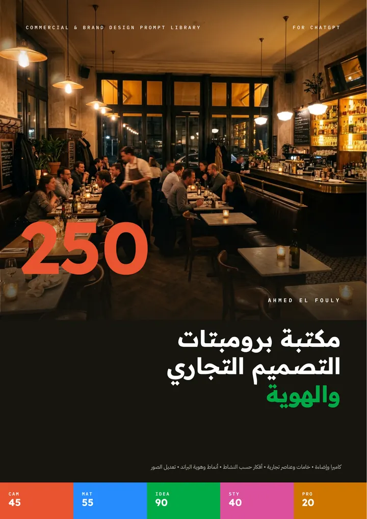 غلاف مكتبة برومبتات التصميم التجاري والهوية