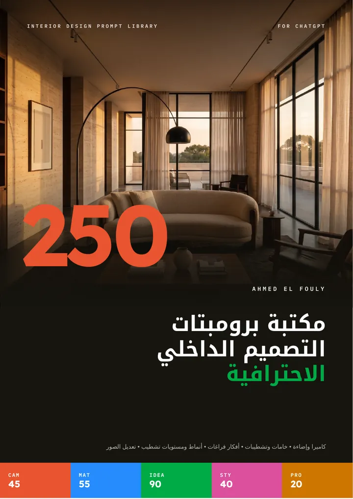 غلاف مكتبة برومبتات التصميم الداخلي