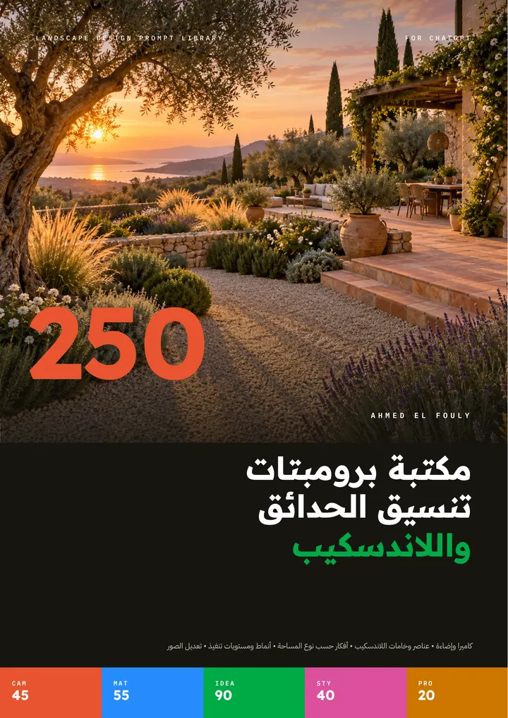 غلاف مكتبة برومبتات تنسيق الحدائق